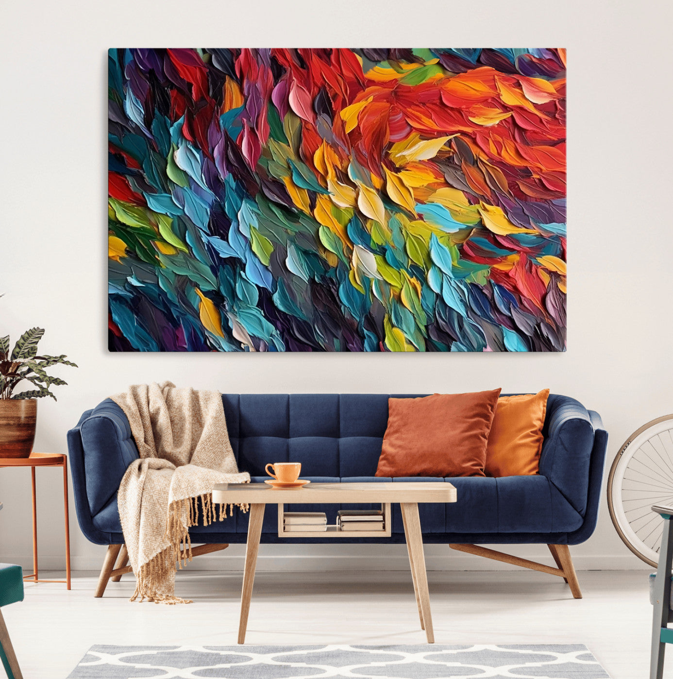 -Vibrant Abstract Leaf Wall Art Canvas Print | Bold Colorful Canvas for Living Room or Office | Ready