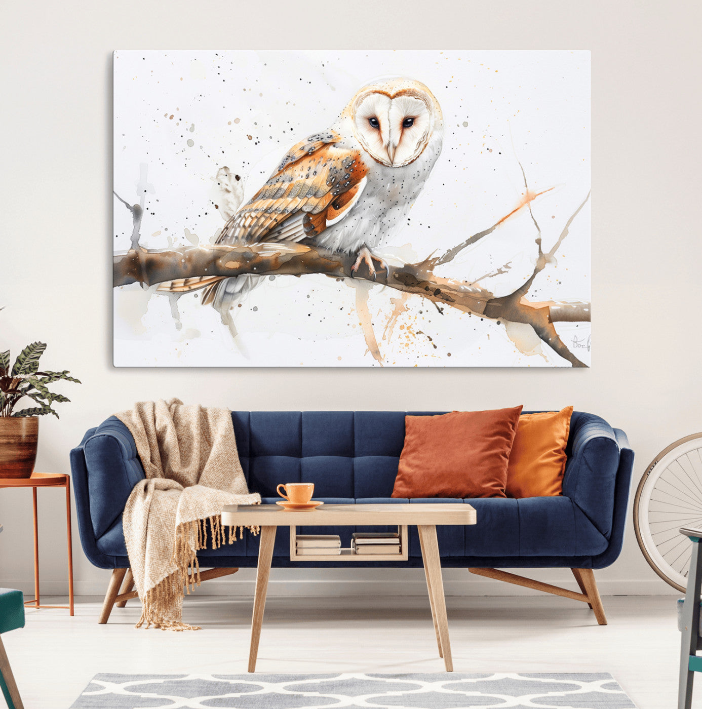 MGV-CV-36X24 - Barn Owl Wall Art on Branch | Stunning Canvas Print for Nature Lovers | Ready to Hang and Framed