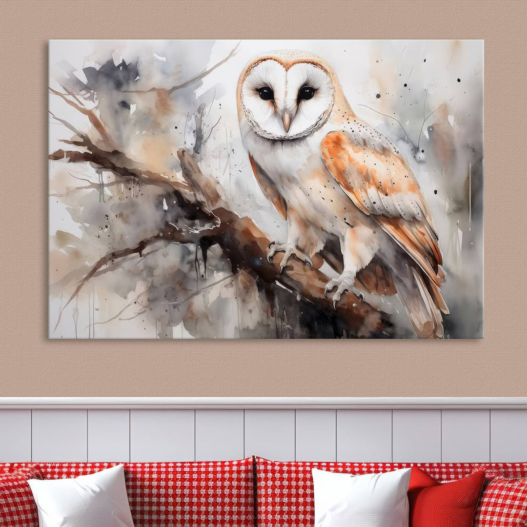 The Barn Owl Wall Art watercolor canvas adds a rustic twist to farmhouse decor.