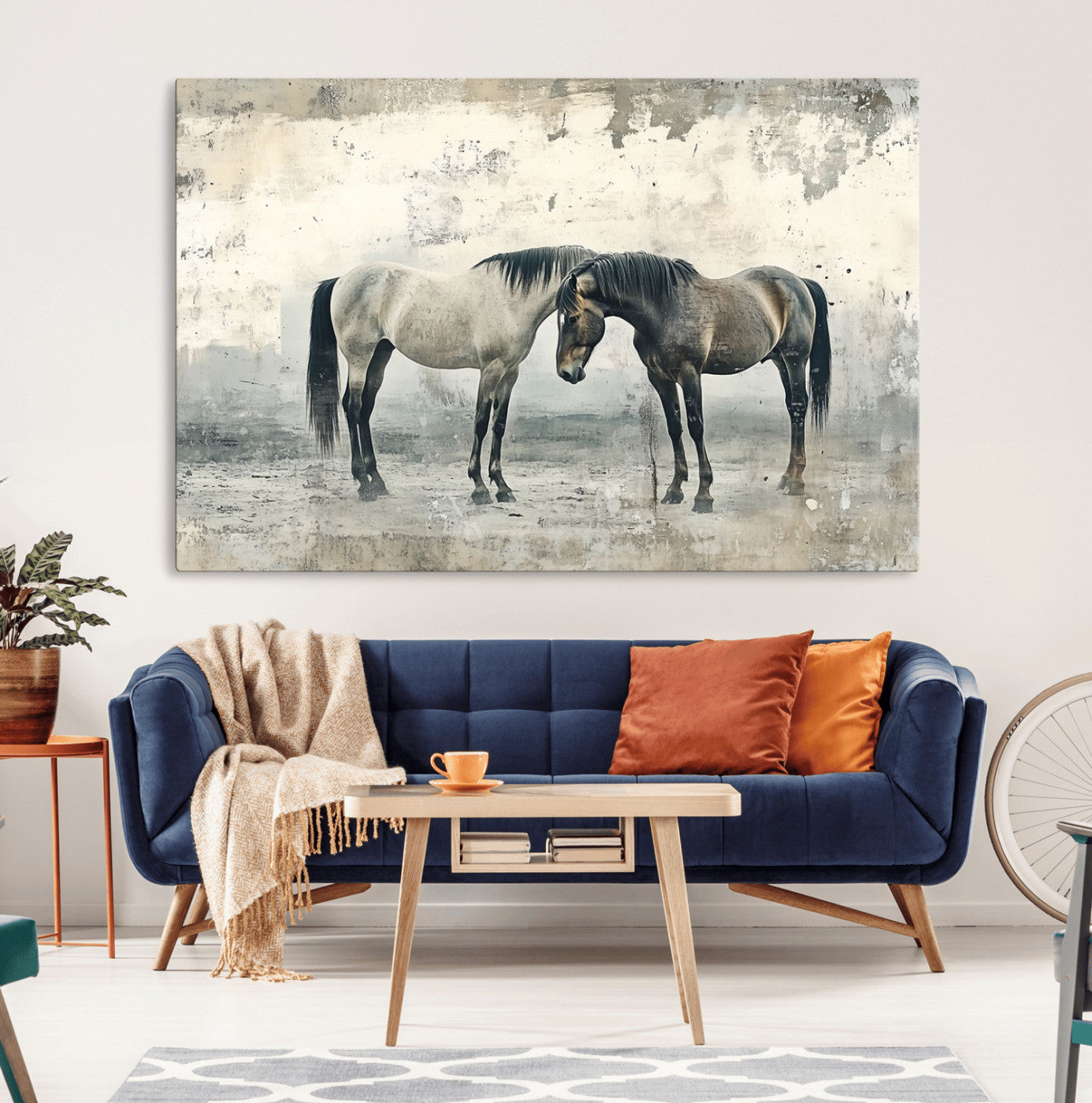 MGV-CV-36X24 - Chines Style Majestic Horses Wall Art | Ready to Hang and Framed Triptych Print | Western Farmhouse