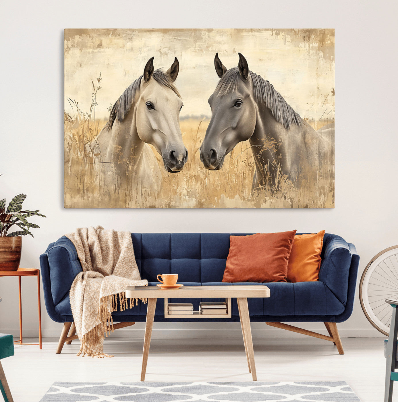 MGV-CV-36X24 - Chines Ink Style Grunge Horses Wall Art Canvas Print