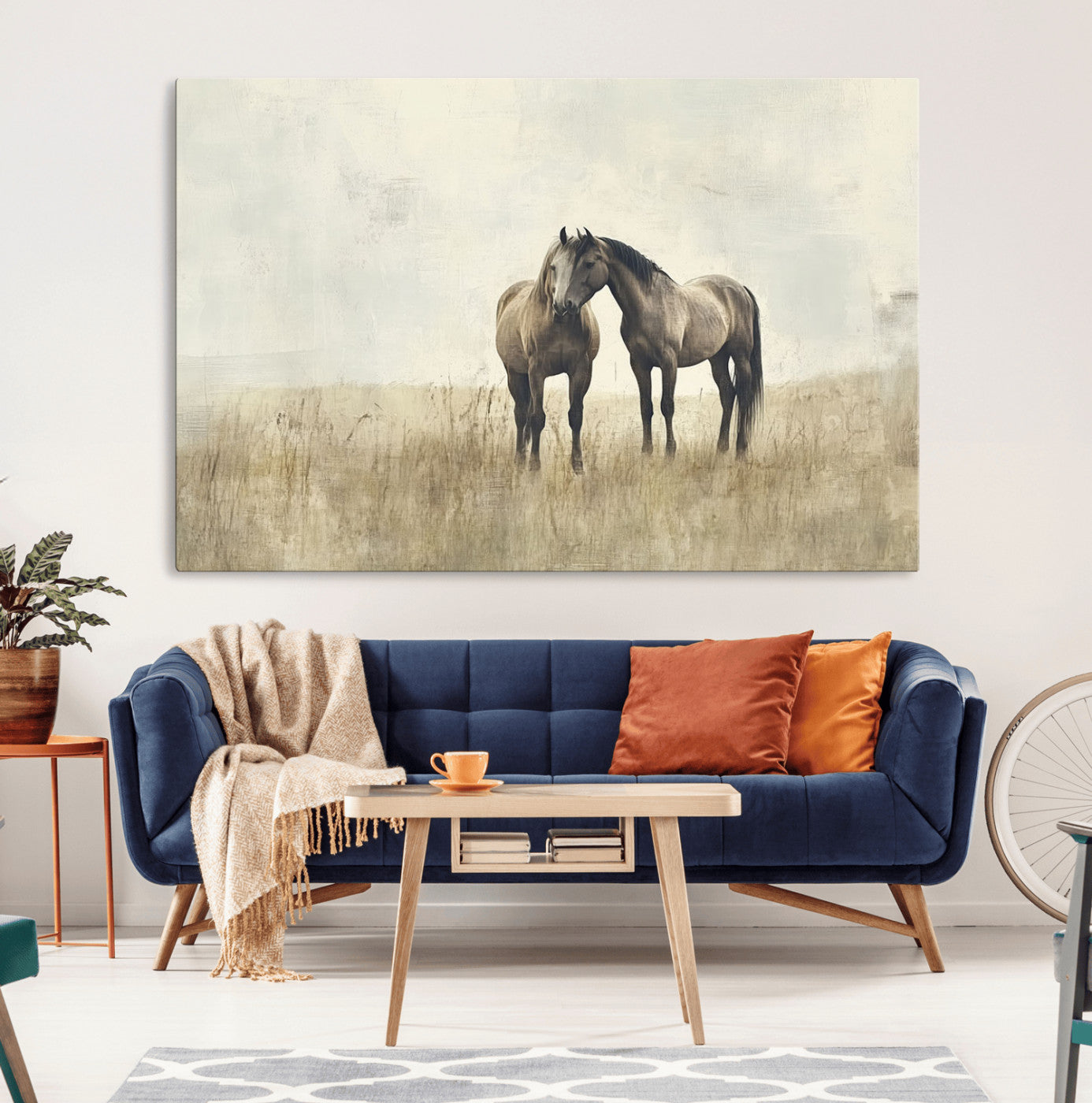 48781-MGV-CV-36X24-Chines Style Grunge Horses Wall Art Canvas Print