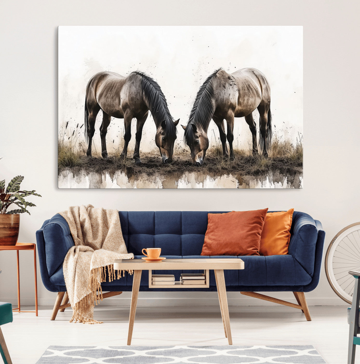 MGV-CV-36X24 - Chines Ink Style Horses Wall Art Canvas Print