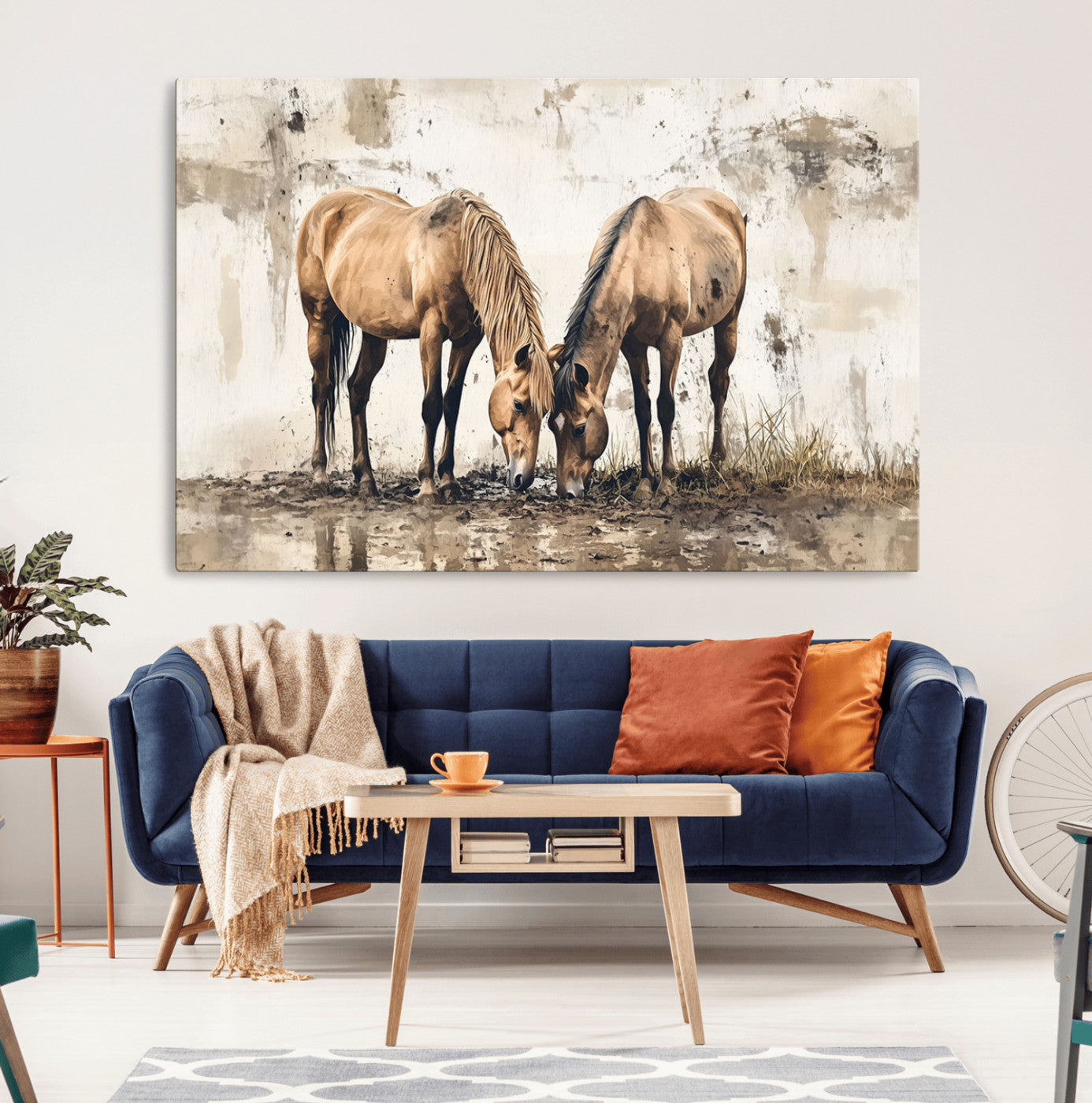MGV-CV-36X24 - Vintage Horses Wall Art | Ready to Hang and Framed Triptych | Western Farmhouse Wall Decor for