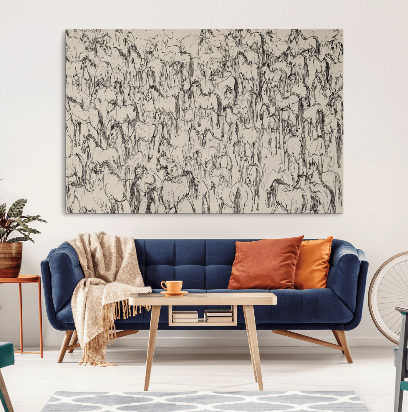 MGV-CV-36X24 - Abstract Horse Sketch Wall Art | Ready to Hang and Framed | Farmhouse Wall Decor for Living Room or
