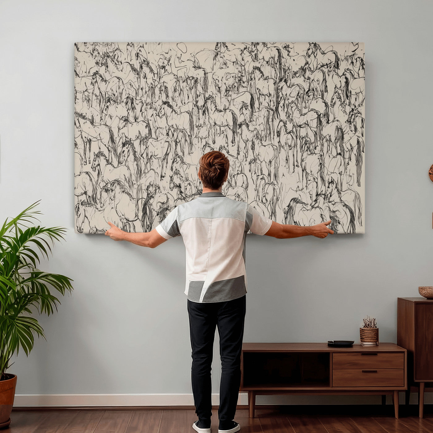 25718-MGV-CV-36X24 - Abstract Horse Sketch Wall Art | Ready to Hang and Framed | Farmhouse Wall Decor for Barn Wall