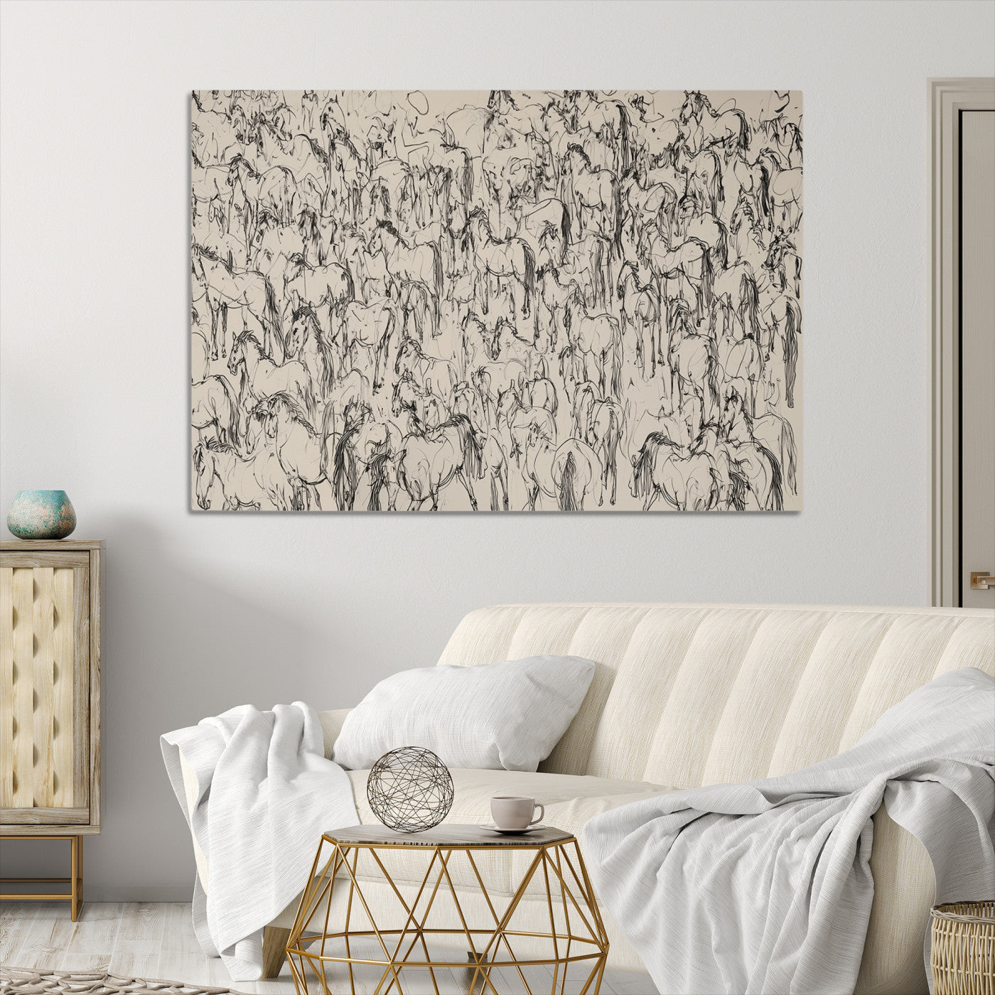 MGV-CV-36X24 - Abstract Horse Sketch Wall Art | Ready to Hang and Framed | Farmhouse Wall Decor for Living Room or