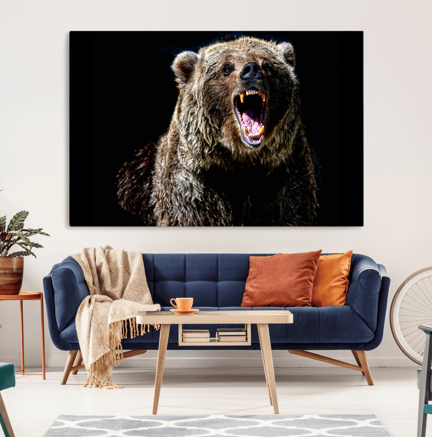 17625-MGV-CV-36X24-Grizzly Bear Canvas Print | Wildlife Wall Art for Cabin Decor | Ready to Hang Framed