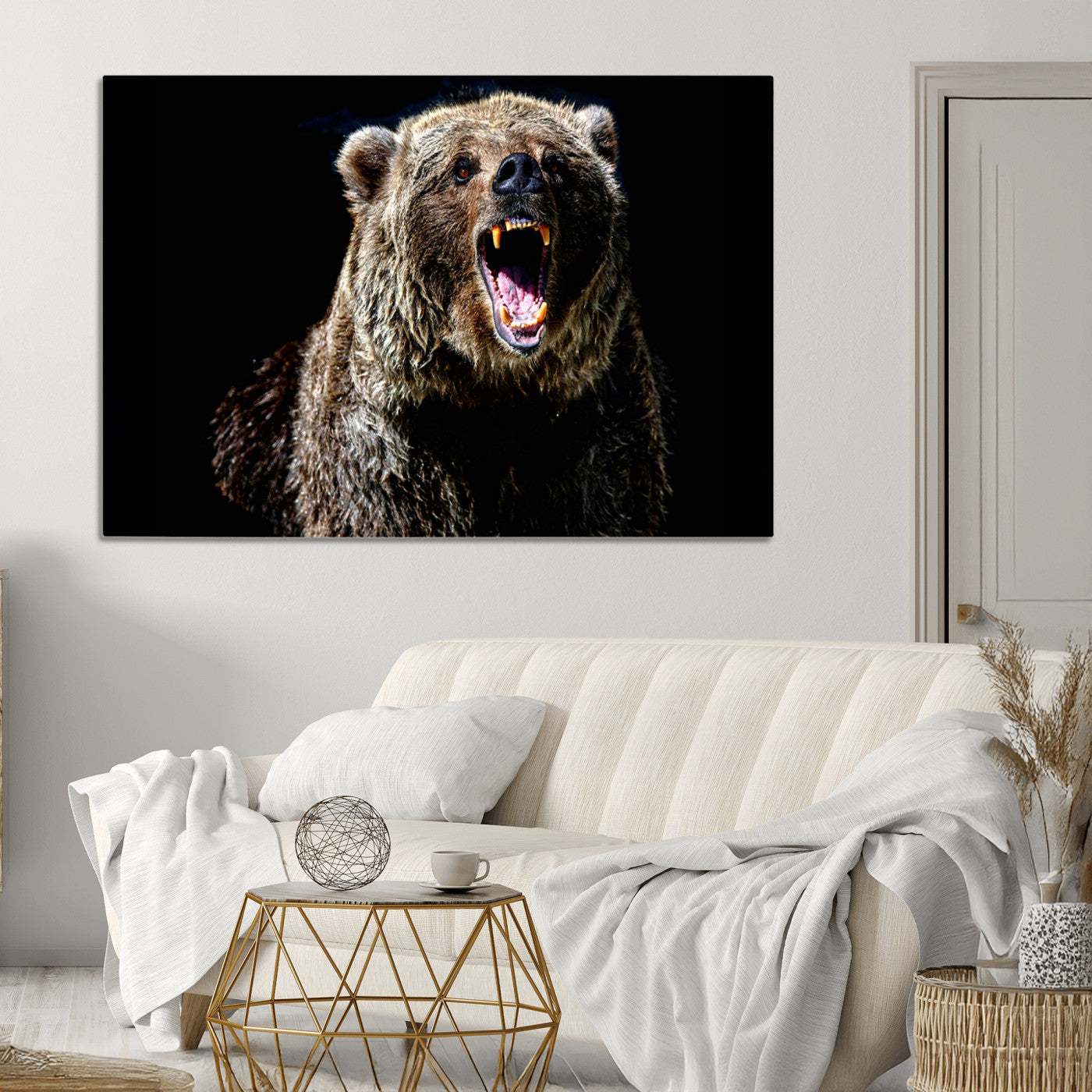 17625-MGV-CV-36X24-Grizzly Bear Canvas Print | Wildlife Wall Art for Cabin Decor | Ready to Hang Framed