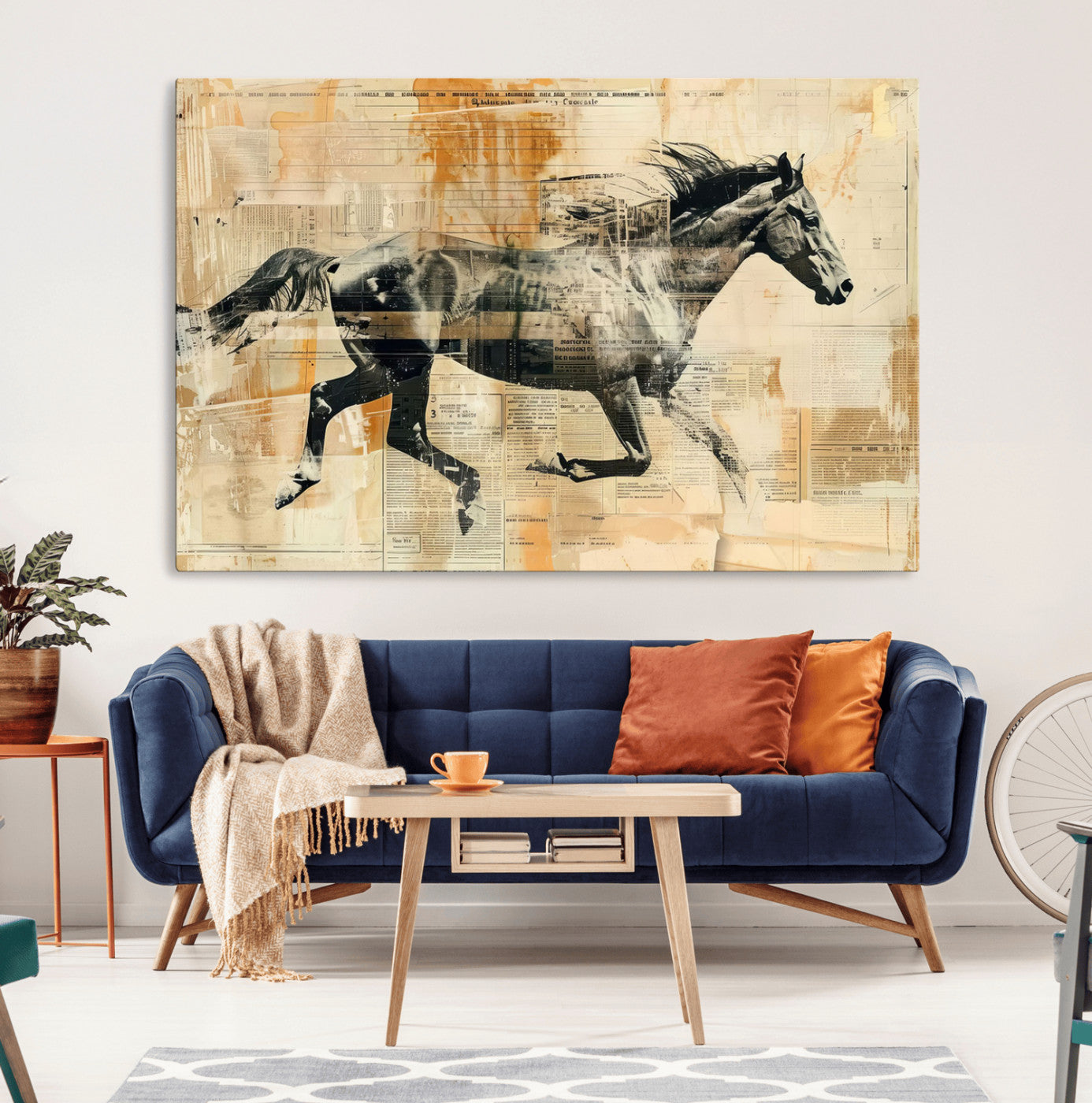 22364-MGV-CV-36X24-Chines Style Running Horse Western Wall Art | Farmhouse Wall Decor | Ready to Hang Framed Canvas