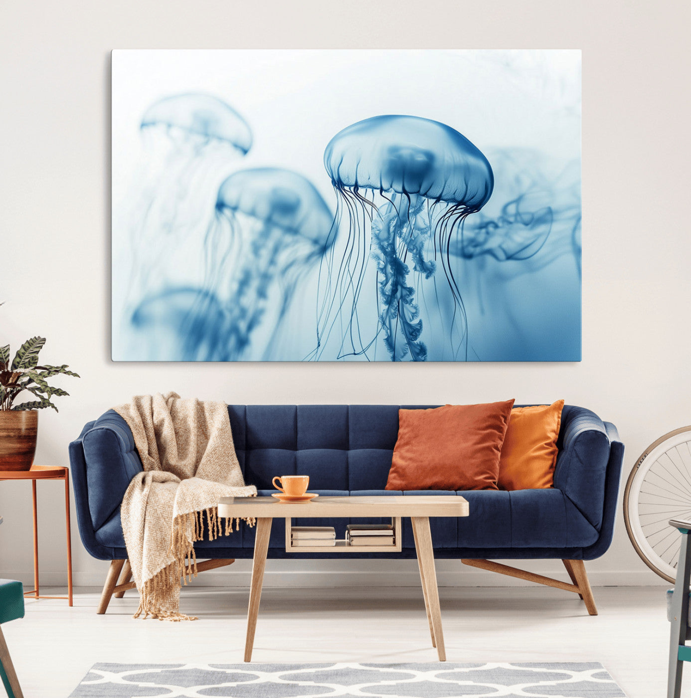 MGV-CV-36X24 - Blue Jellyfish Wall Art Canvas Print