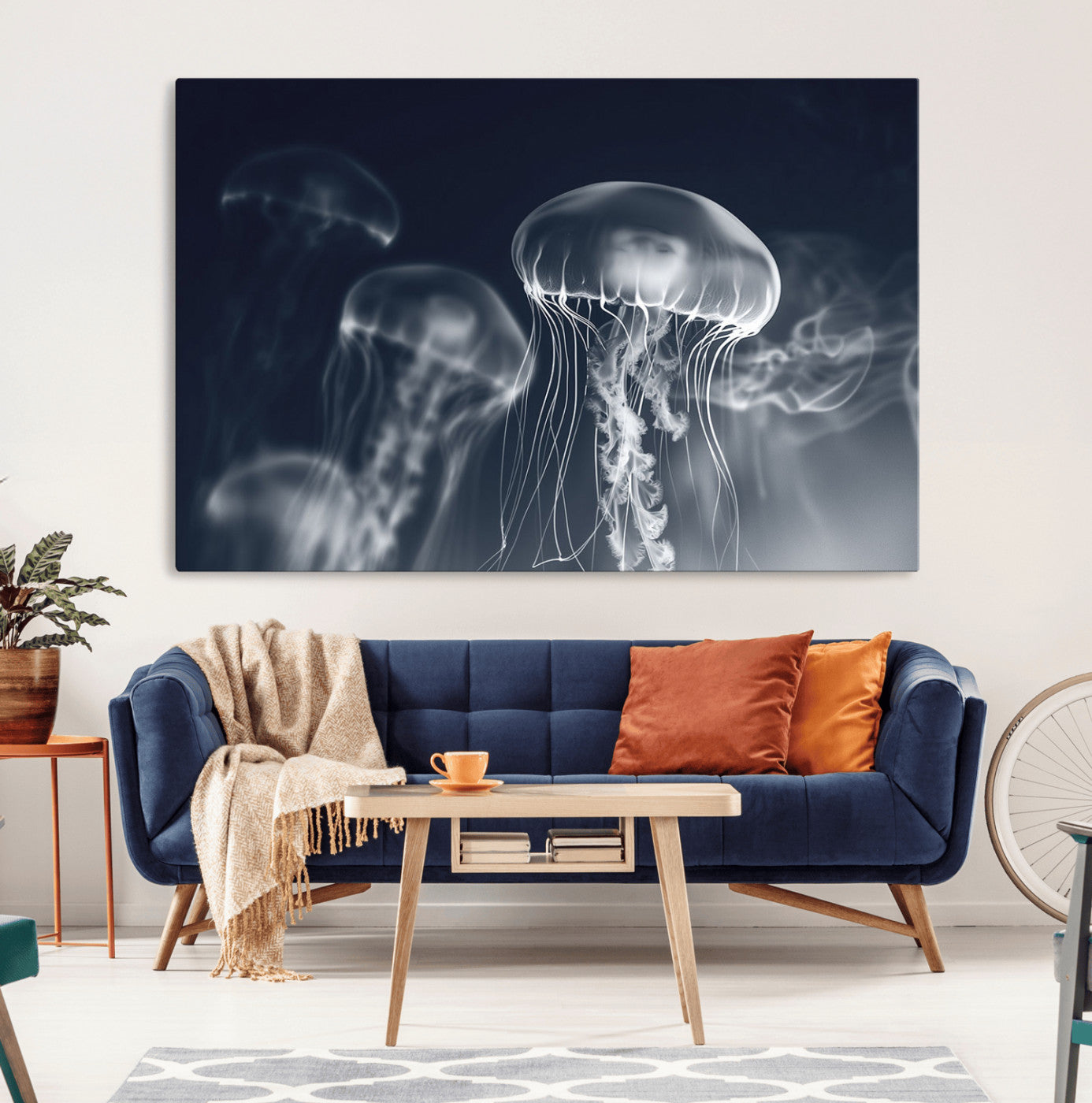 79301-MGV-CV-36X24-Jellyfish Wall Art Canvas Print, Modern Abstract Jellyfish Wall Decor
