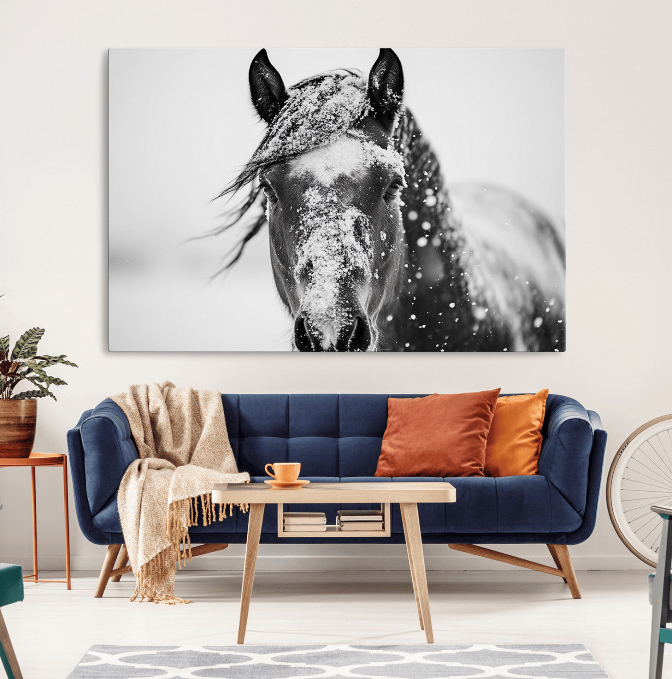 MGV-CV-36X24 - Western Wall Art | Black and White Winter Horse Wall Art | Ready to Hang and Framed | Farmhouse and
