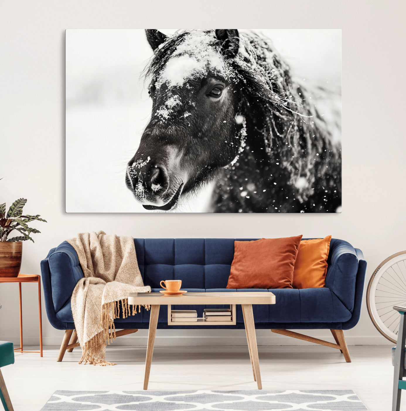15941-MGV-CV-36X24-Framed Black and White Horse Wall Art | Ready to Hang and Framed | Farmhouse and Western Wall Decor