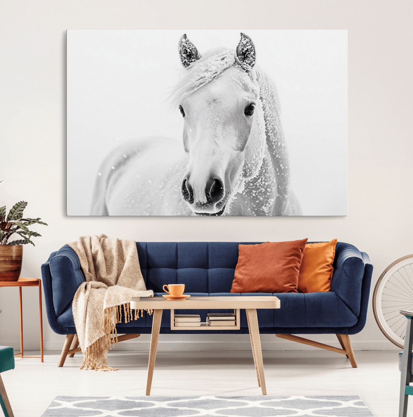 MGV-CV-36X24 - Majestic White Horse Wall Art | Ready to Hang and Framed | Farmhouse Wall Decor for Living Room