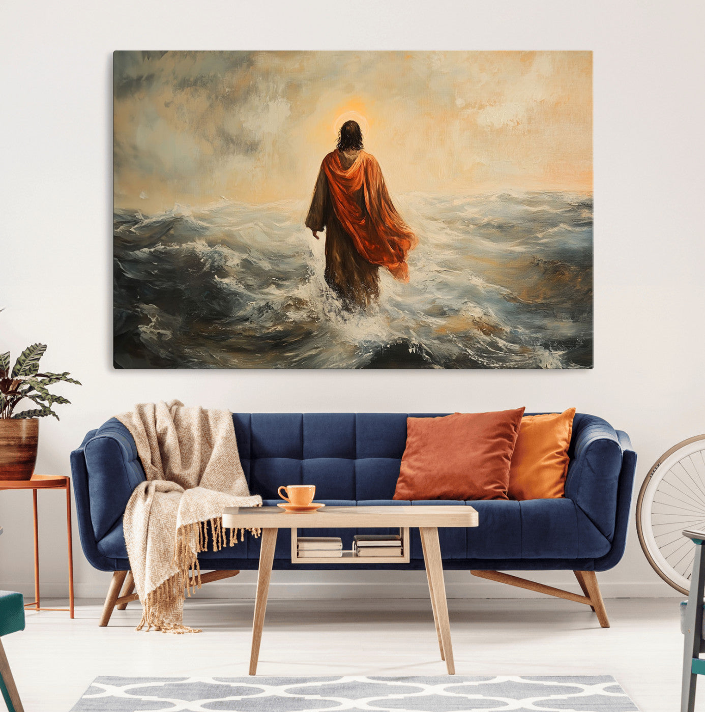MGV-CV-36X24 - Jesus Walking on Water, Christian Wall Art, Jesus Christ Walking on Oil Painting Style Print