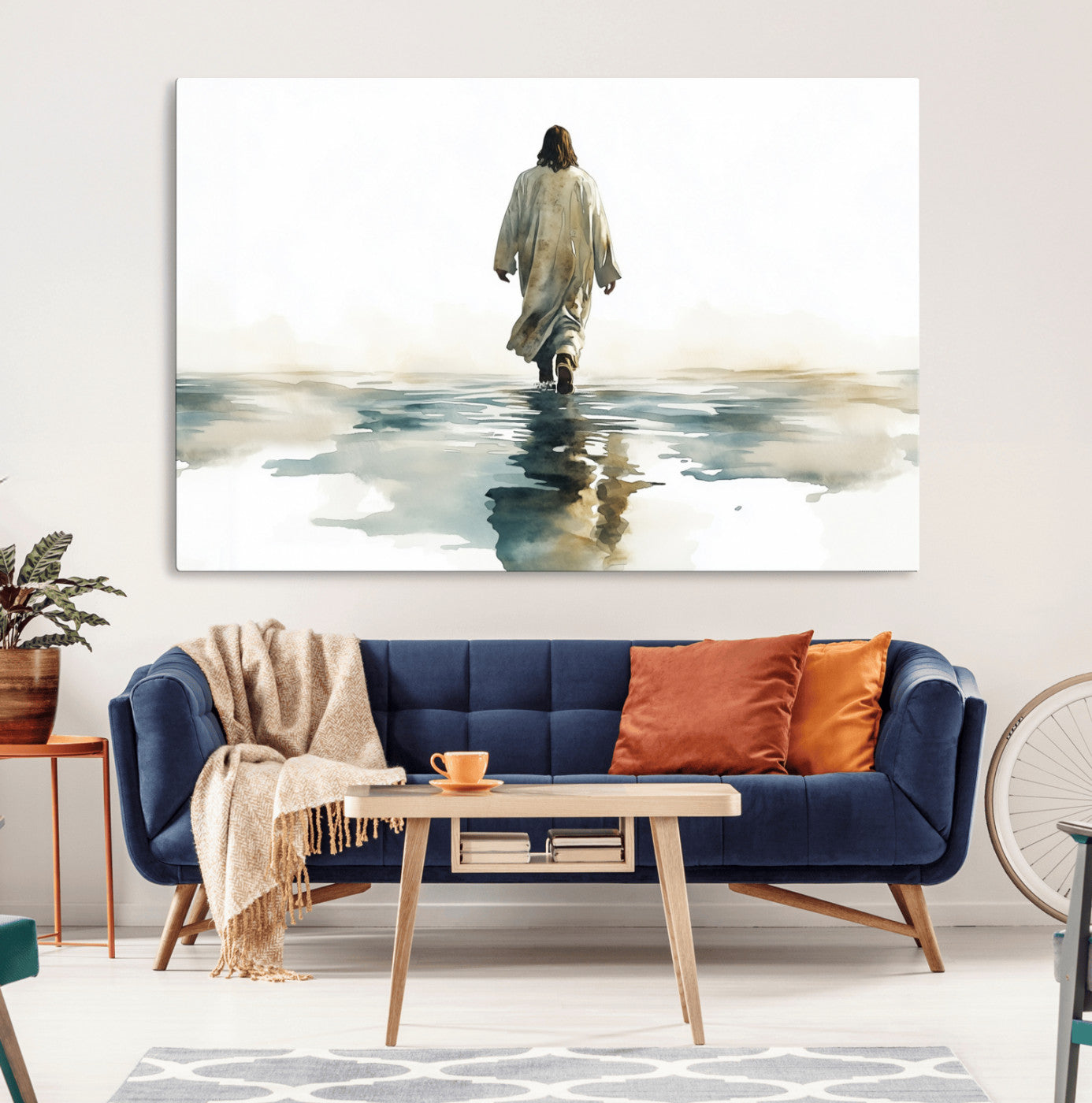 77475-MGV-CV-36X24-Watercolor Jesus Walking on Water Canvas Print, Christian Wall Art, Jesus Christ Walking