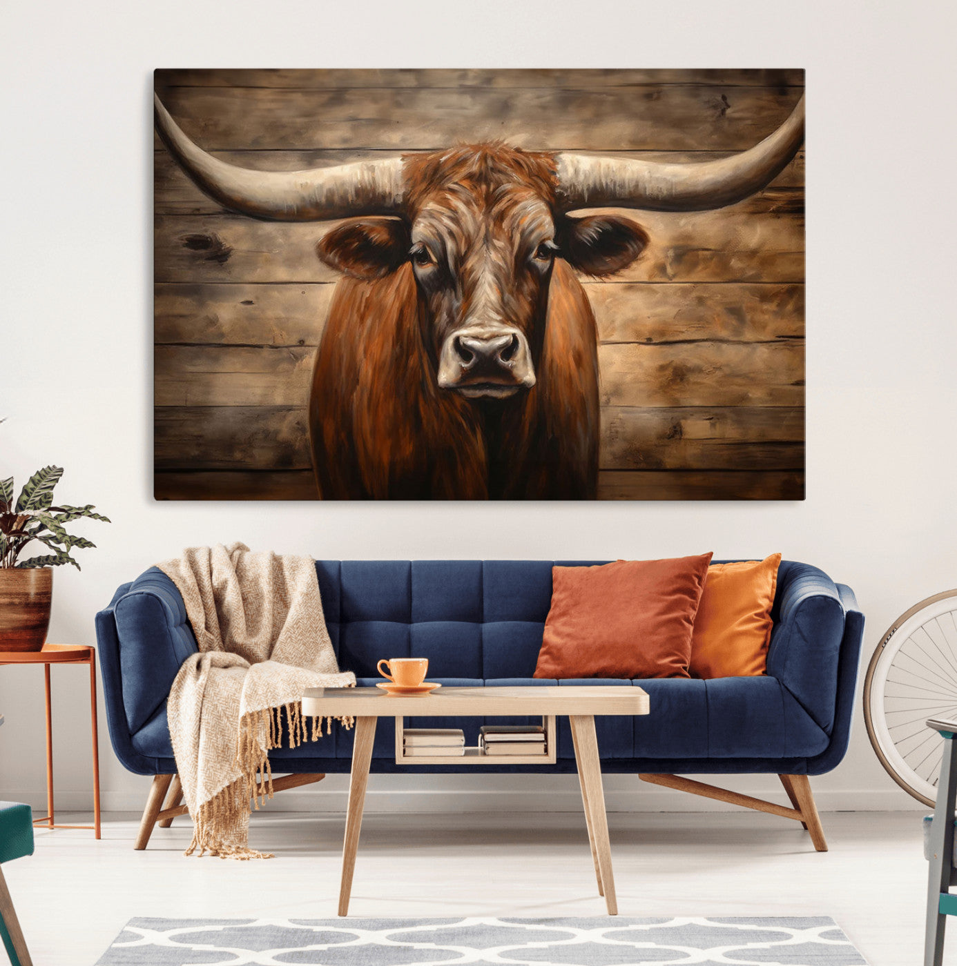 MGV-CV-36X24 - Longhorn Bull Wall Art | Canvas Print | Ready to Hang | Rustic Farmhouse Wall Decor | Western Barn