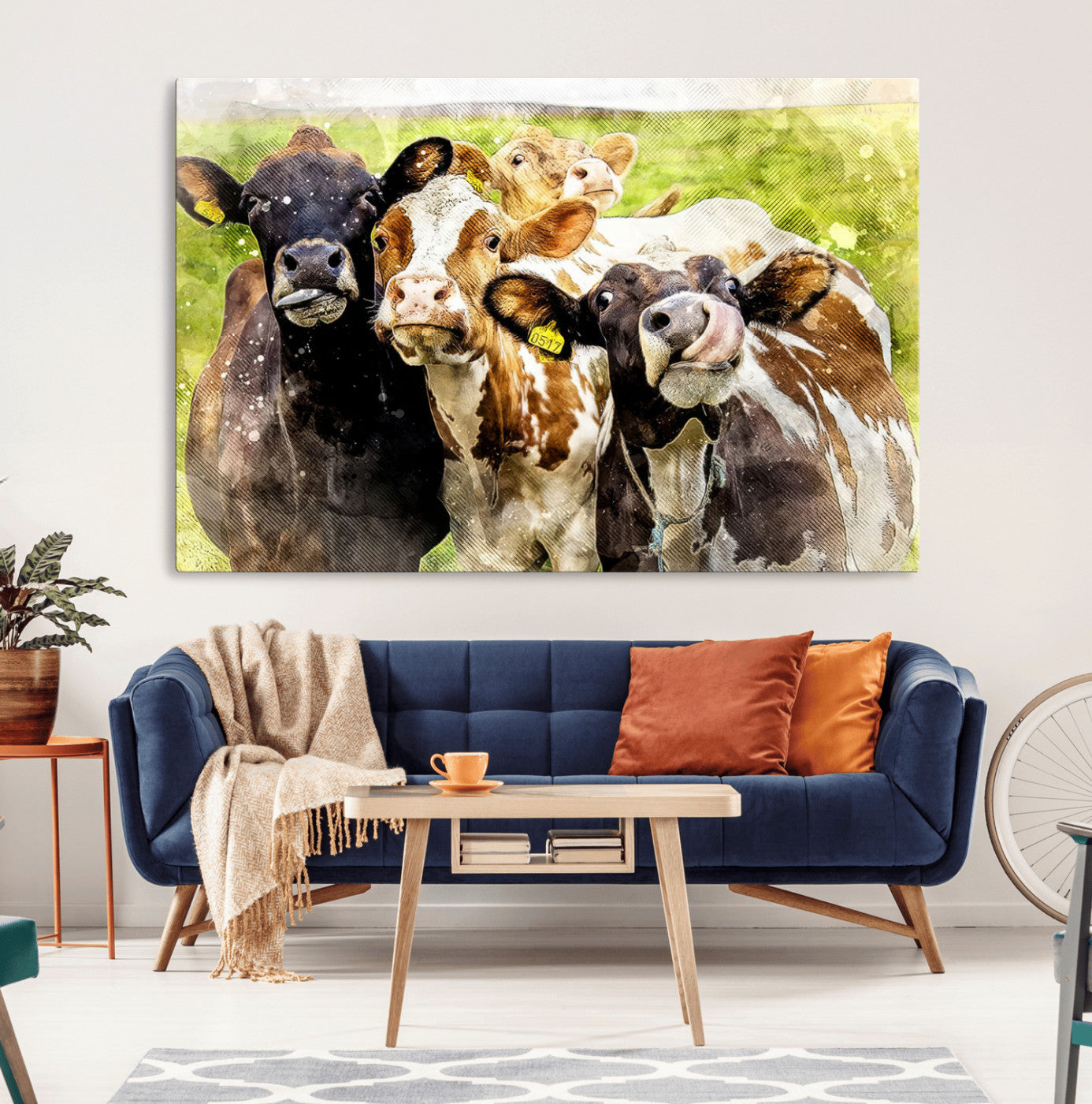 MGV-CV-36X24 - Curious Cows Farmhouse Wall Art | Ready to Hang and Framed Canvas Print | Rustic Farm Decor