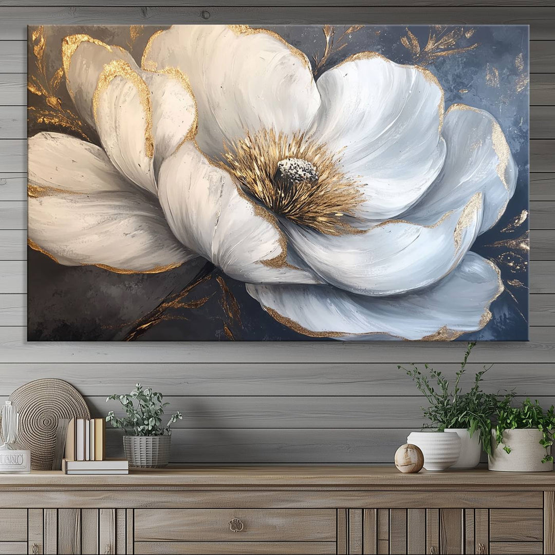 White Magnolia Flower Wall Art | Canvas Print | Abstract Floral Wall Decor | Elegant Bloom Artwork | Framed for Living Room or Bedroom