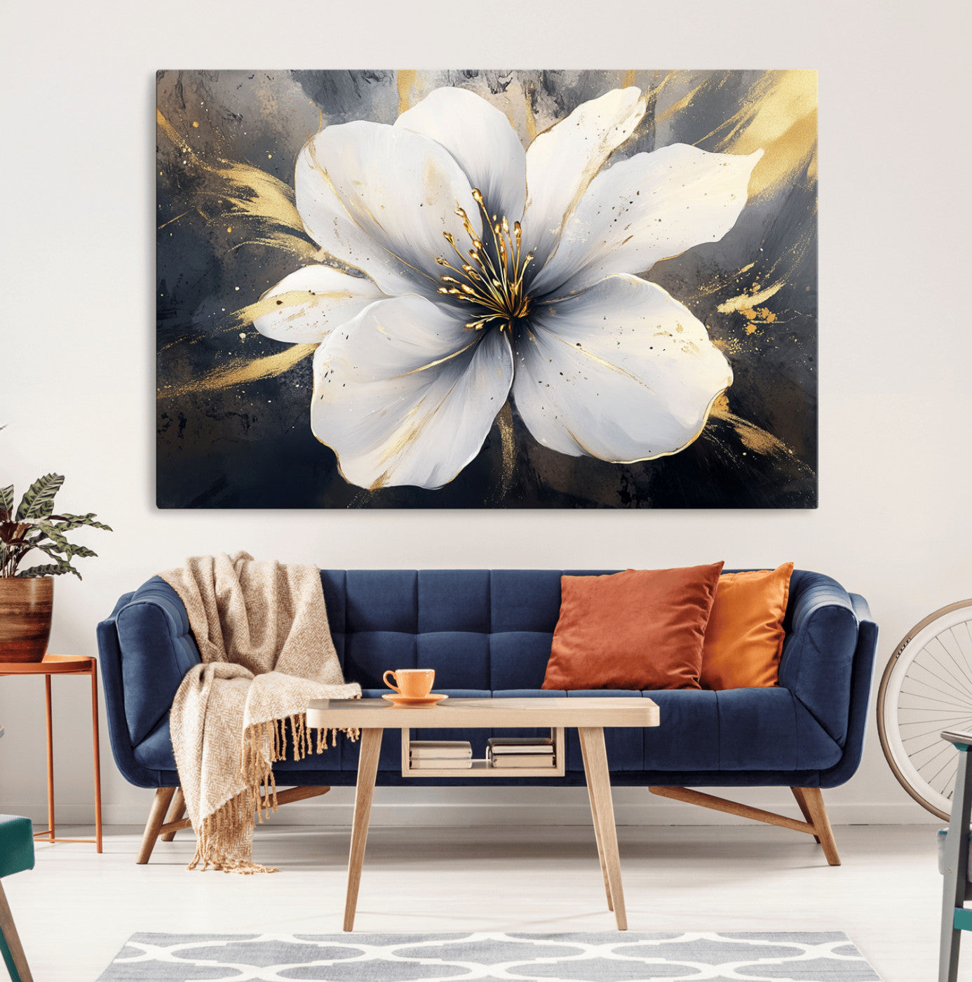MGV-CV-36X24 - White Flower Wall Art Canvas Print | Ready to Hang | Abstract Floral Wall Decor | Elegant Bloom