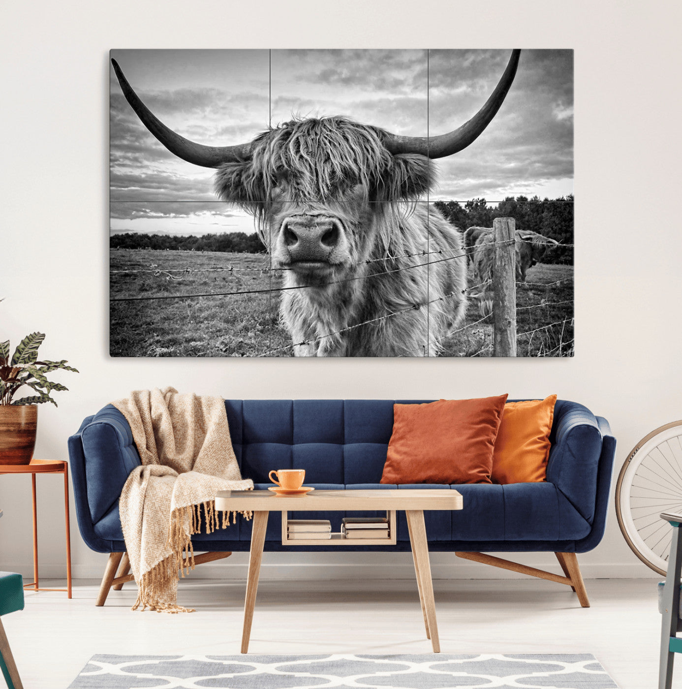 MGV-CV-36X24 - Scottish Highland Cow Canvas Wall Art Farmhouse Decor, Framed Scottish Highland Cow Print