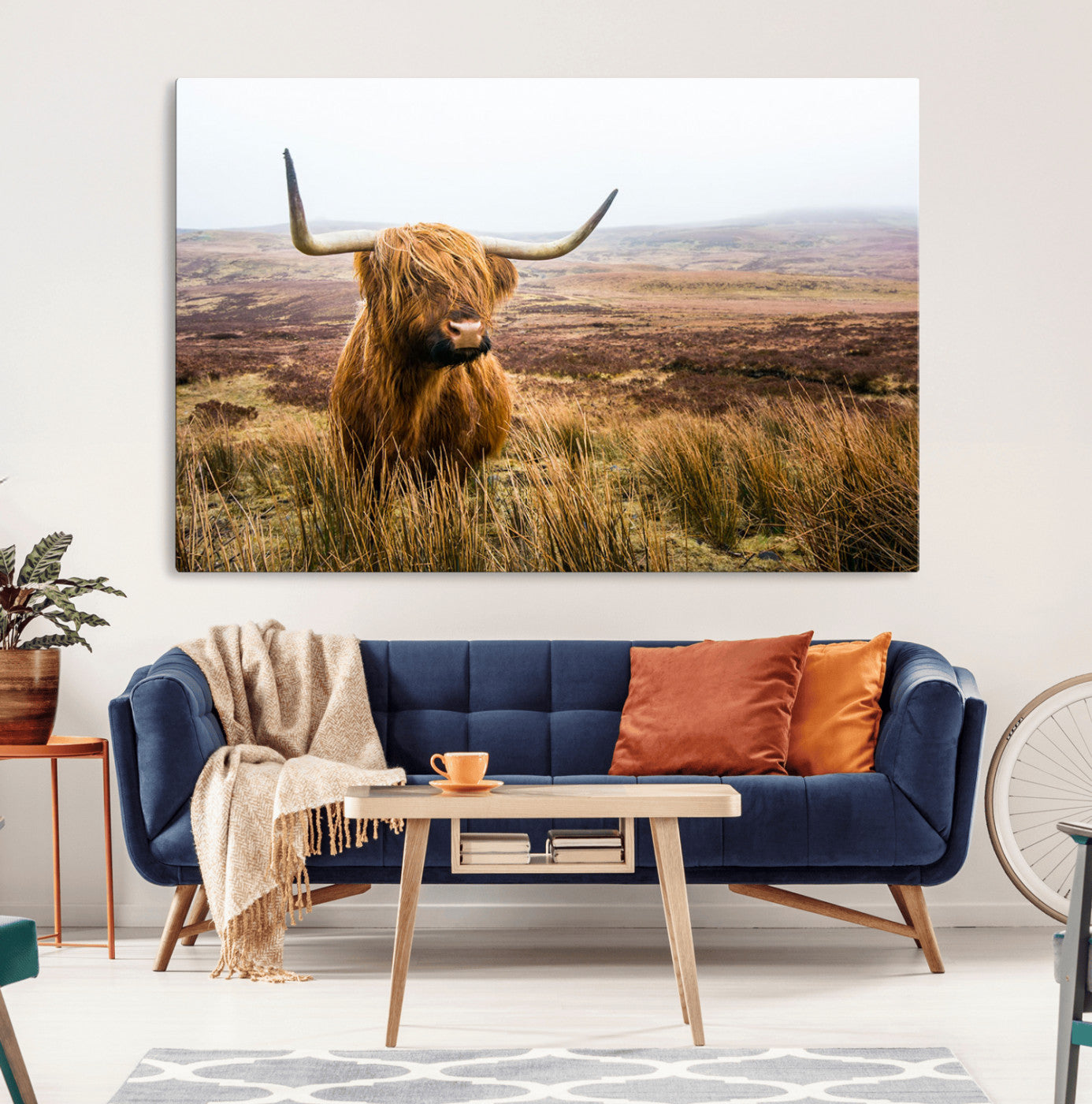 97274-MGV-CV-36X24-Scottish Highland Cow Canvas Wall Art – Rustic Farmhouse Charm with Highland Cattle – Ready to Hang