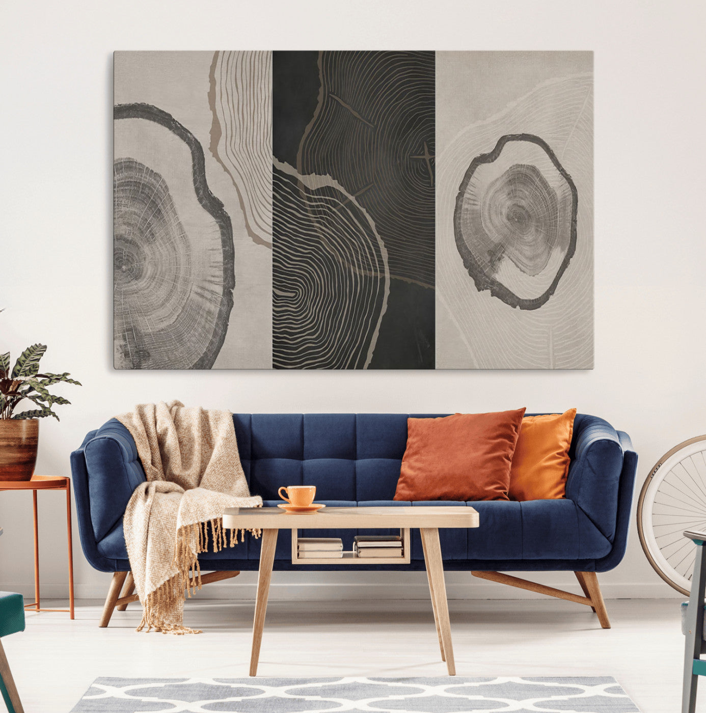 MGV-CV-36X24 - Modern Abstract Tree Ring Canvas Art Set | 3 Panel Large Tree Ring Design for Living Room, Office,