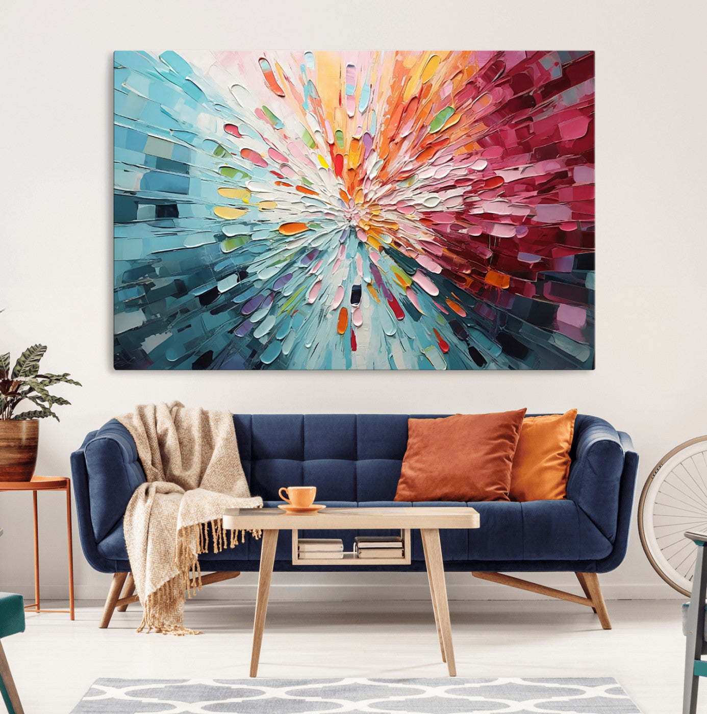 47065-MGV-CV-36X24-Radiant Bloom Abstract Floral Wall Art Canvas Print - Colorful Burst - Modern Living Room Decor -