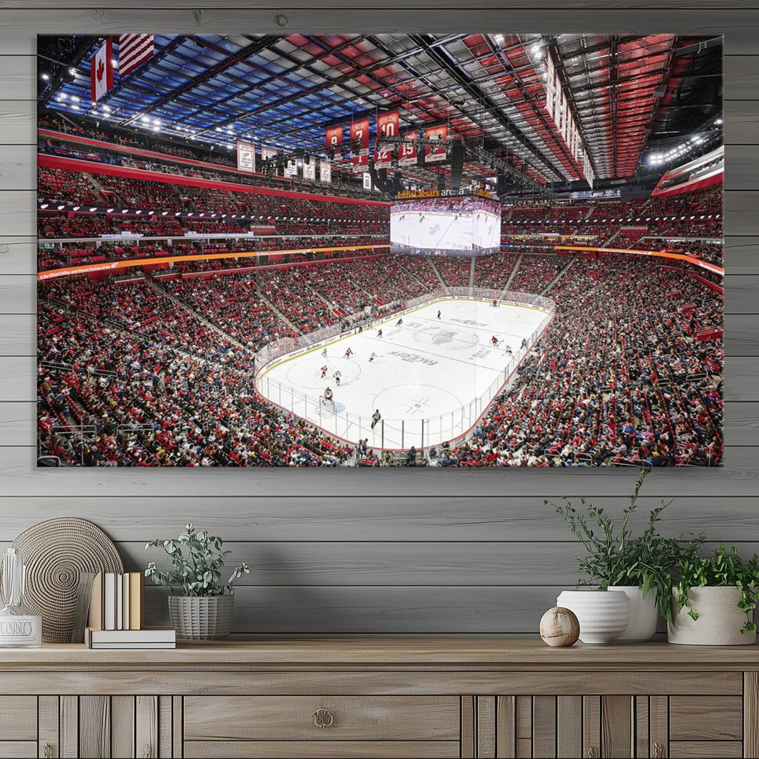 Barton Malow Little Caesars Arena Detroit Wall Art Canvas Print - Detroit Hockey and Basketball Stadium Print