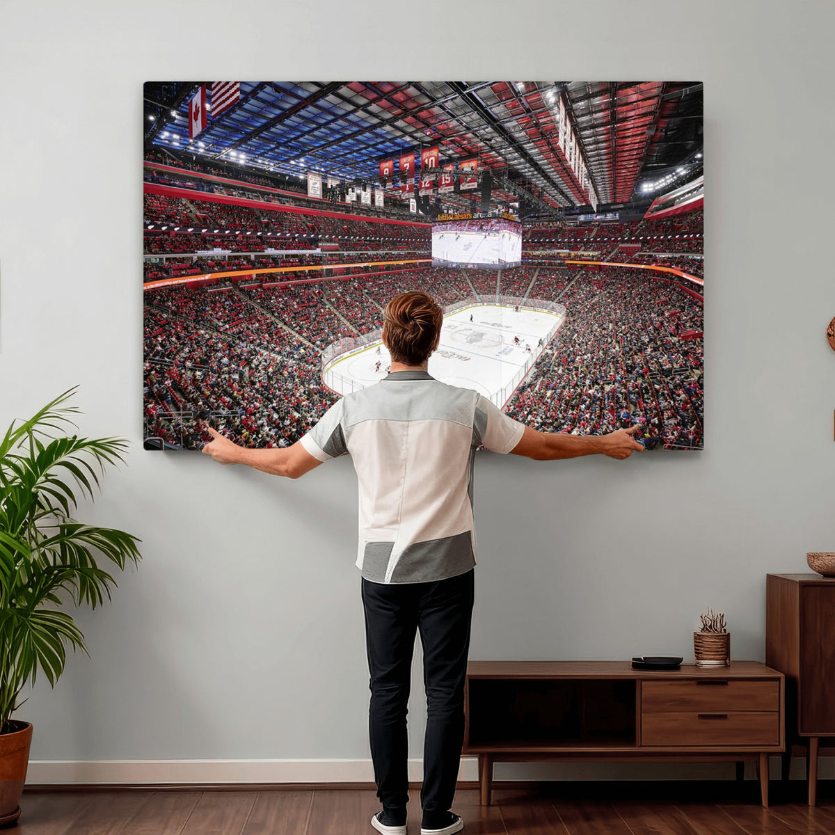 62263-MGV-CV-36X24 - Barton Malow Little Caesars Arena Detroit Wall Art Canvas Print - Detroit Hockey and Basketball