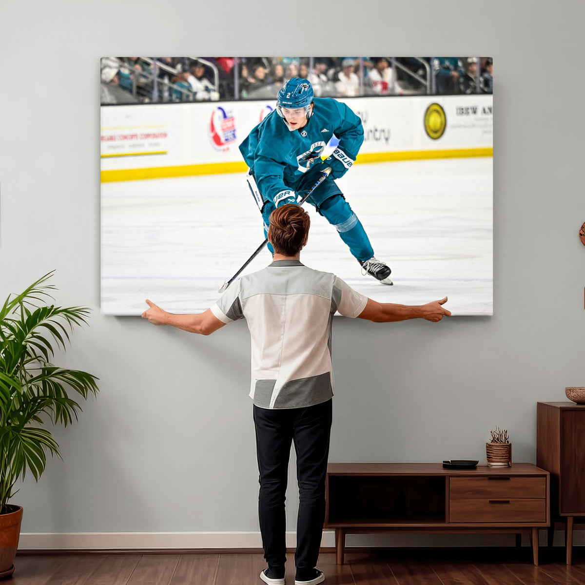 69179-MGV-CV-36X24 - San Jose Sharks Ice Hockey Player Wall Art Canvas Print