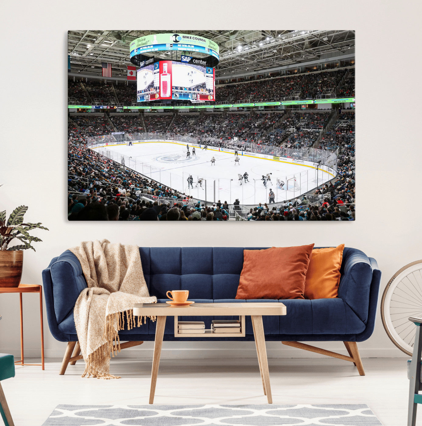 87538-MGV-CV-36X24-Sharks Arena Blackhawks Sharks Ice Hockey Stadium Wall Art Canvas Print, Framed Blackhawks Sharks