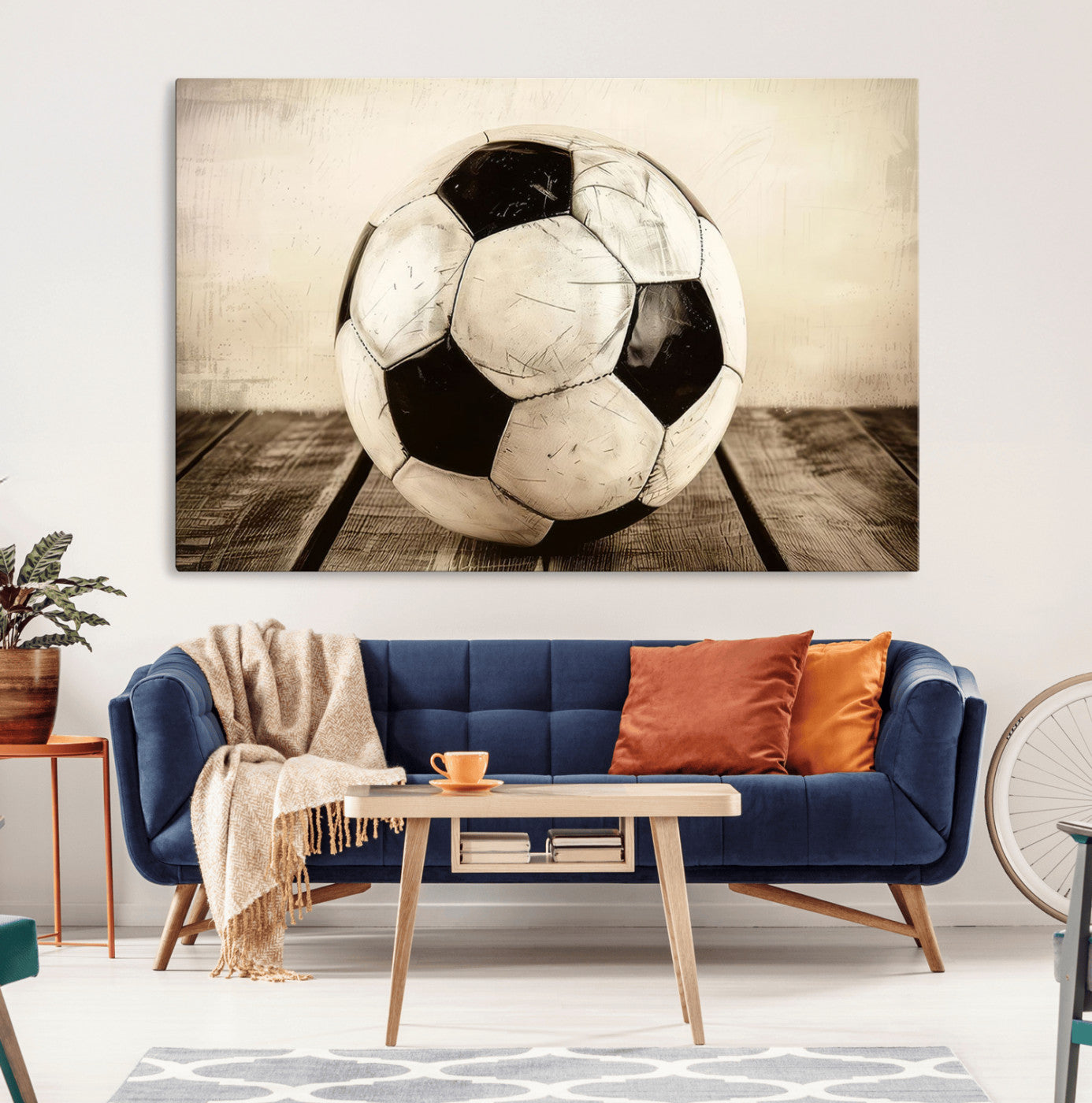 MGV-CV-36X24 - Vintage Soccer Ball Wall Decor Canvas Art – 3-Panel Soccer Wall Decor, Framed and Ready to Hang