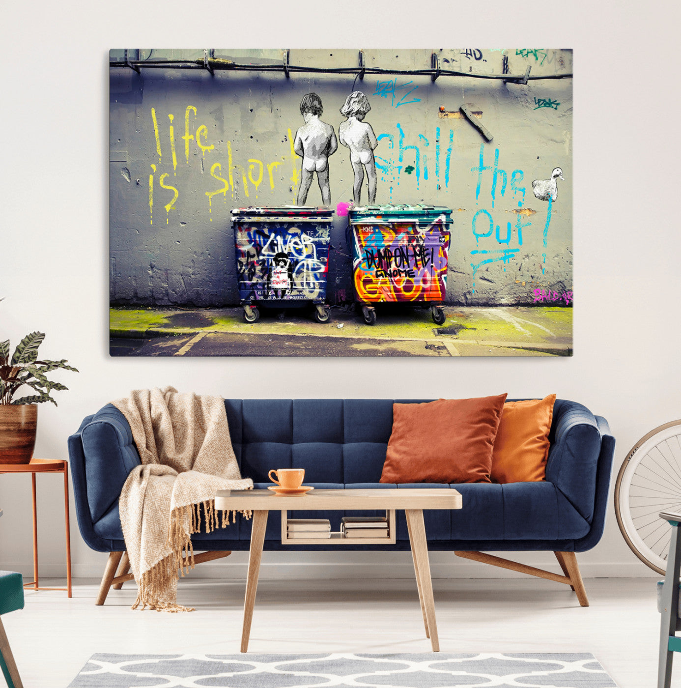 -Banksy Life is Short Wall Art - Iconic Graffiti Art on Framed Ready-to-Hang Canvas - Street Art