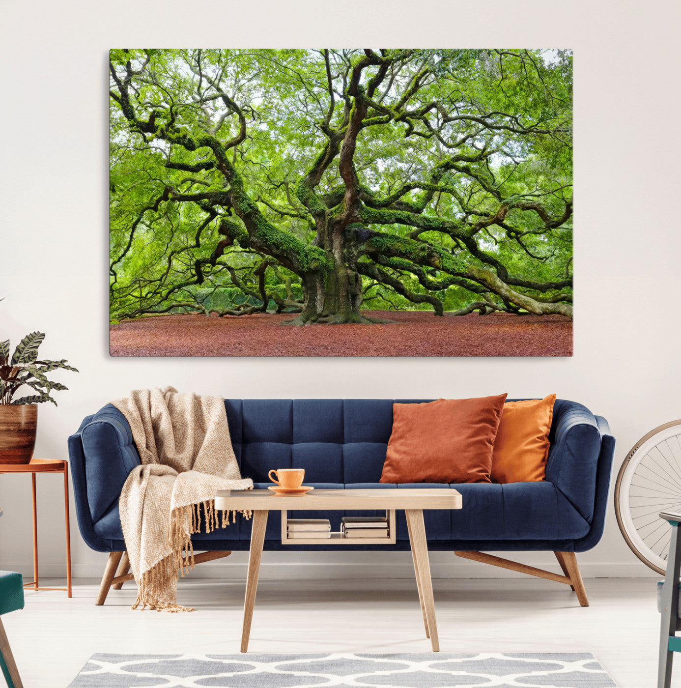 MGV-CV-36X24 - Framed Angel Oak Tree Wall Art - 3-Panel Canvas Prints, Large Green Nature Artwork, Ready to Hang