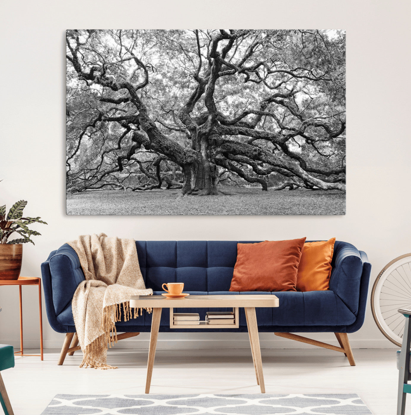 MGV-CV-36X24 - Black White Angel Oak Tree Wall Art - Timeless Nature-Inspired Canvas for Rustic, Modern, or