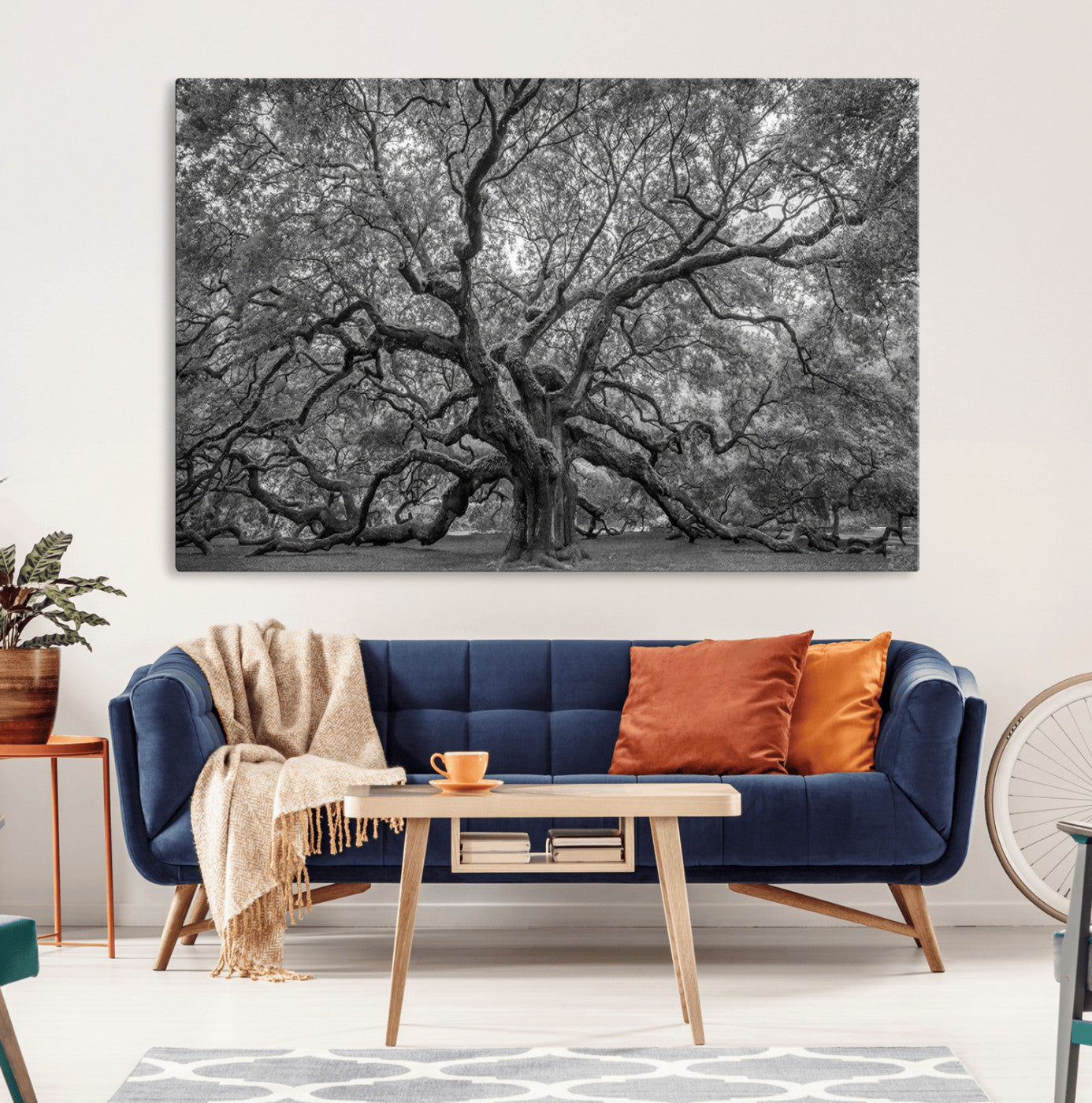 MGV-CV-36X24 - Majestic Angel Oak Tree Black and White Canvas Print – Multi Panel Wall Art, Giclée Print, Ready to