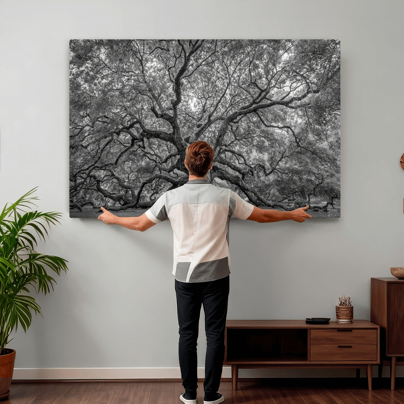 97240-MGV-CV-36X24 - Large Angel Oak Tree Black and White Canvas Print
