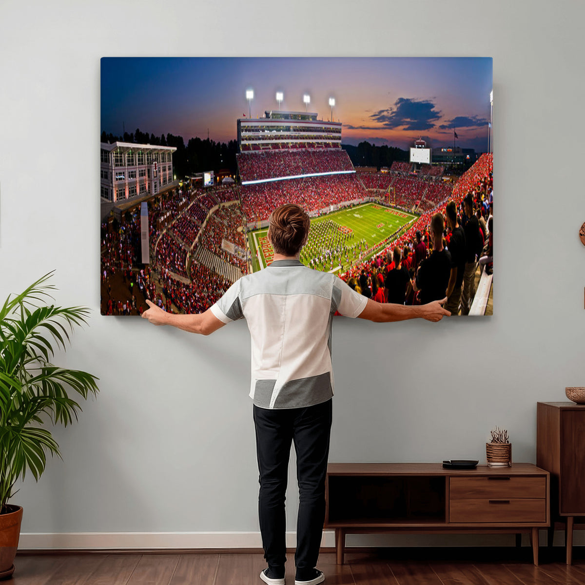 87655-MGV-CV-36X24 - NC State Wolfpack Football Team Print - Raleigh Carter-Finley Stadium Wall Art Canvas Print