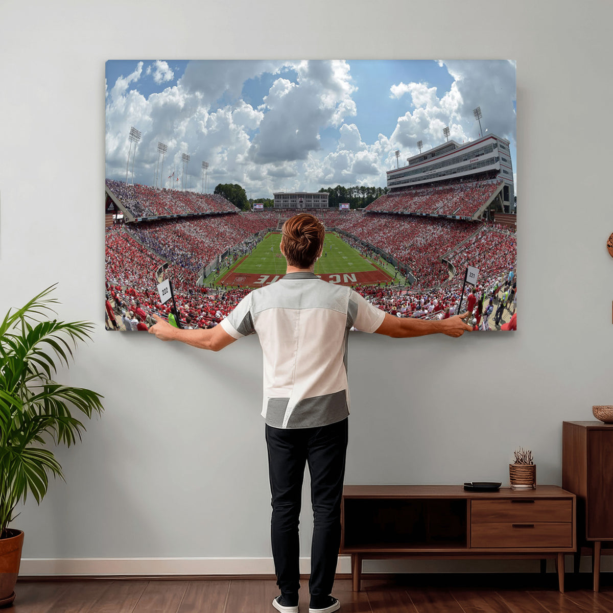 30640-MGV-CV-36X24 - NC State Wolfpack Football Team Print Canvas- Raleigh Carter-Finley Stadium Wall Art Canvas Print