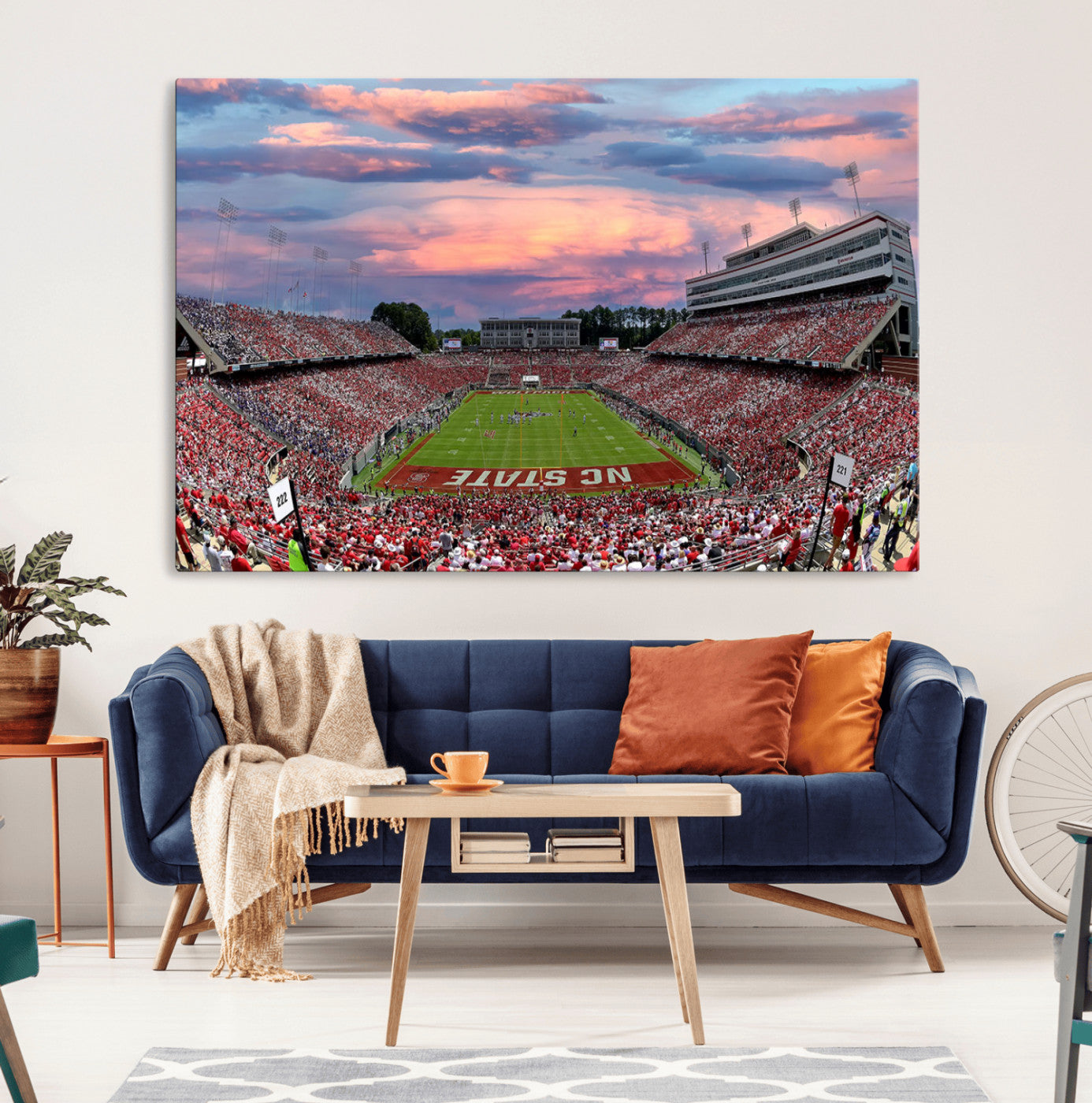 75072-MGV-CV-36X24-Carter-Finley Stadium Art Sunset Game Triple Canvas Wall Art - NC State Wolfpack Football Match