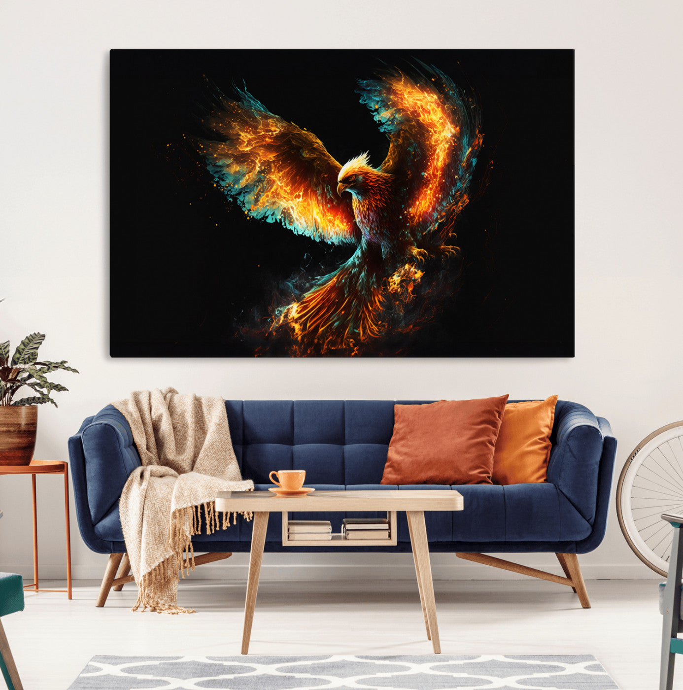 94554-MGV-CV-36X24-Fiery Phoenix Canvas Print | Ready to Hang Wall Art | Bold Fantasy Decor for Living Room | Majestic