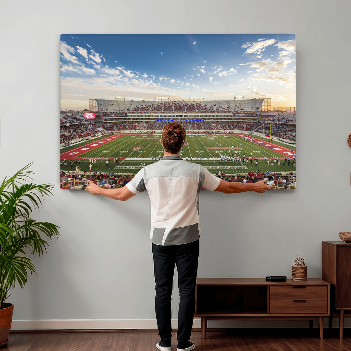 36612-MGV-CV-36X24 - Framed Houston Cougars Football Team Print - Houston TDECU Stadium Wall Art Canvas Print