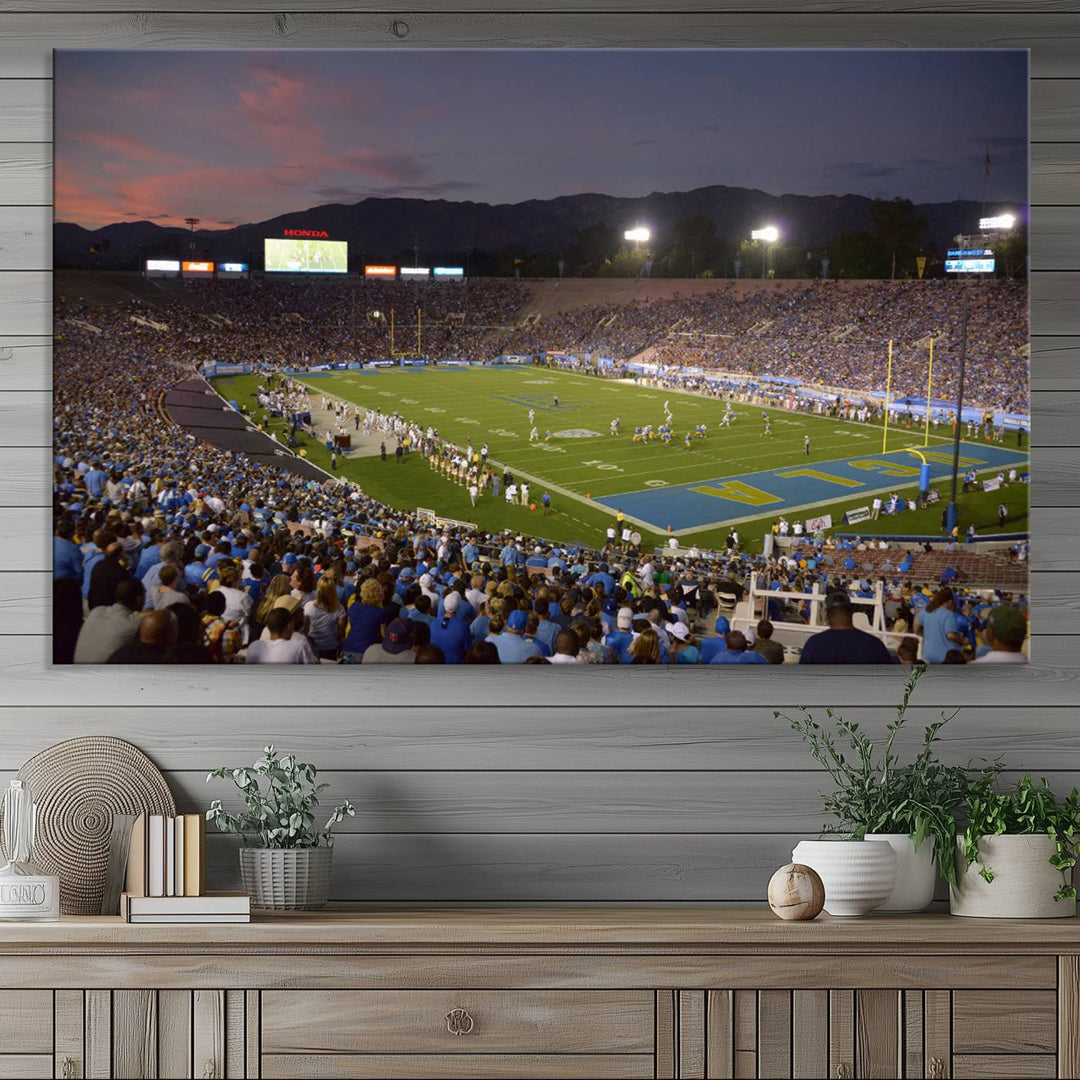 UCLA Bruins Football Team Print - Pasadena Rose Bowl Stadium Wall Art Canvas Print