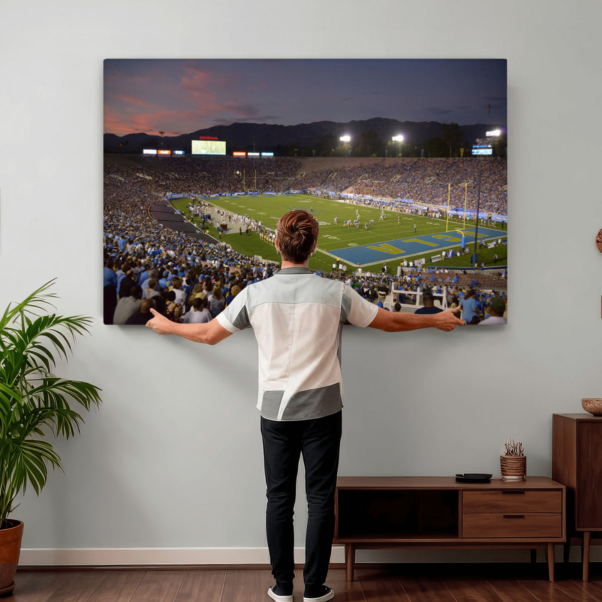 90359-MGV-CV-36X24 - UCLA Bruins Football Team Print - Pasadena Rose Bowl Stadium Wall Art Canvas Print