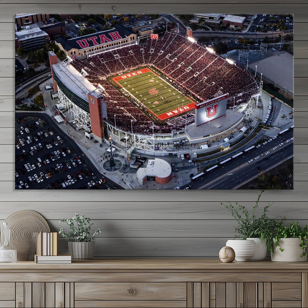 Utah Utes Football Team Print - Salt Lake City Rice-Eccles Stadium Wall Art Canvas Print