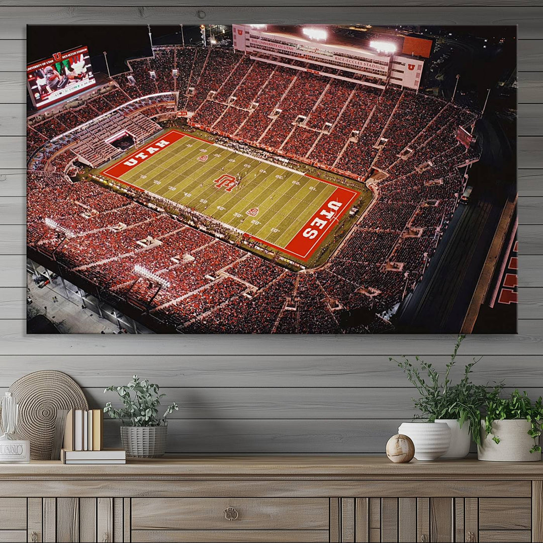 Utah Utes Football Team Print - Salt Lake City Rice-Eccles Stadium Wall Art Canvas Print