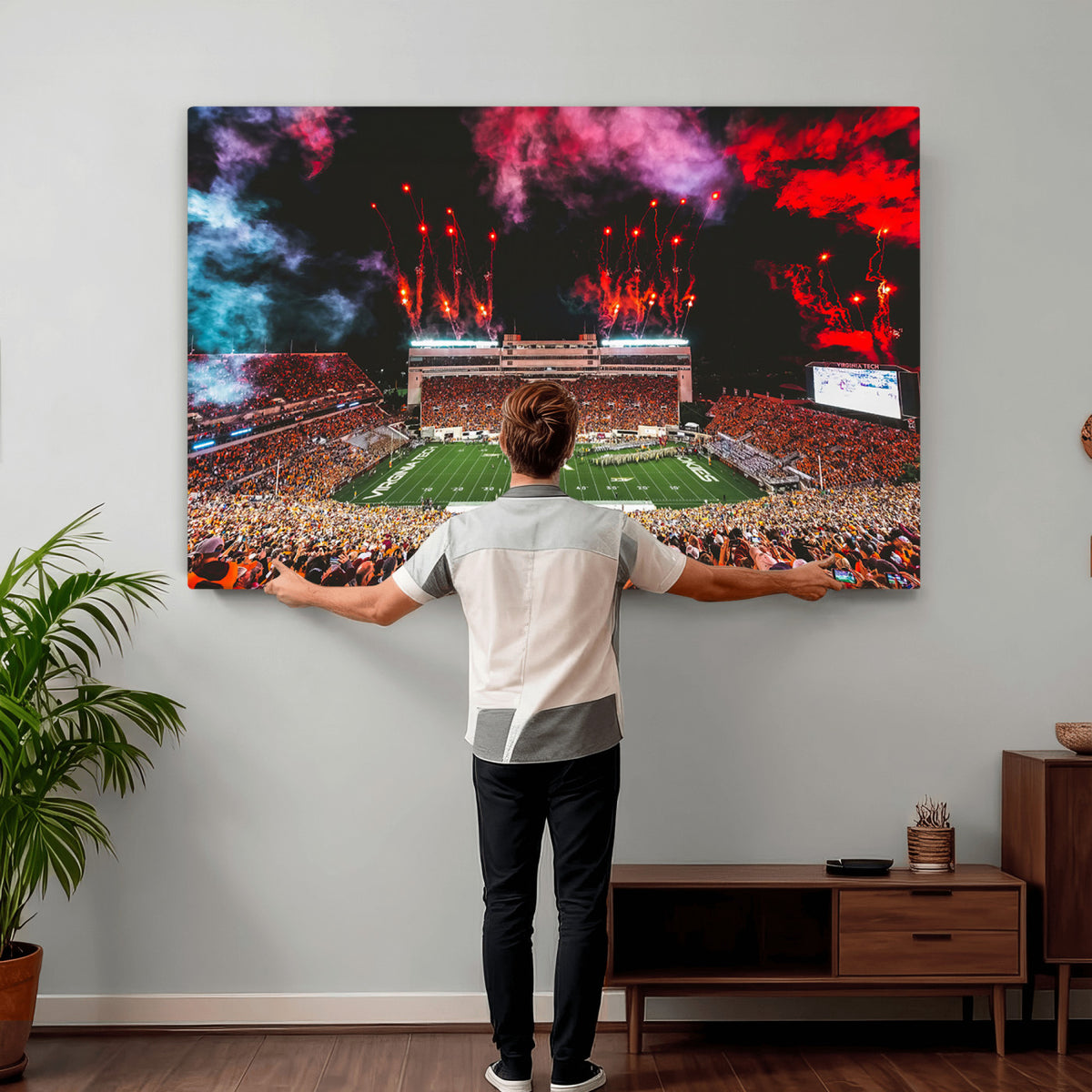 65761-MGV-CV-36X24 - Virginia Tech Hokies Football Team Print - Blacksburg Lane Stadium Wall Art Canvas Print