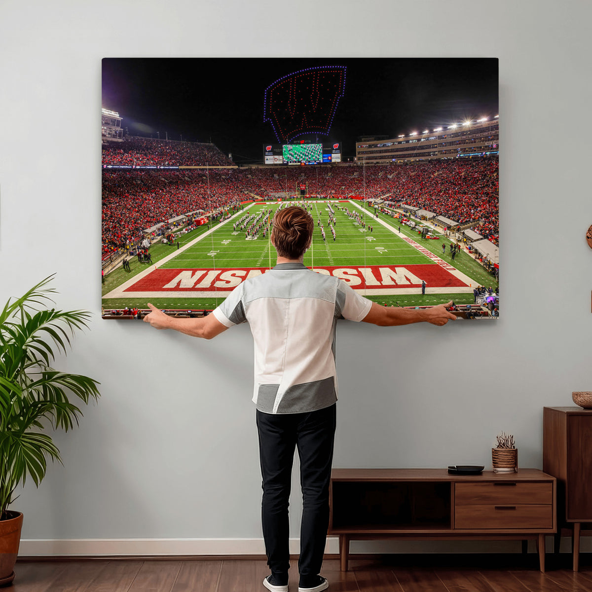 34125-MGV-CV-36X24 - Wisconsin Badgers Football Team Print Canvas- Madison Camp Randall Stadium Wall Art Canvas Print
